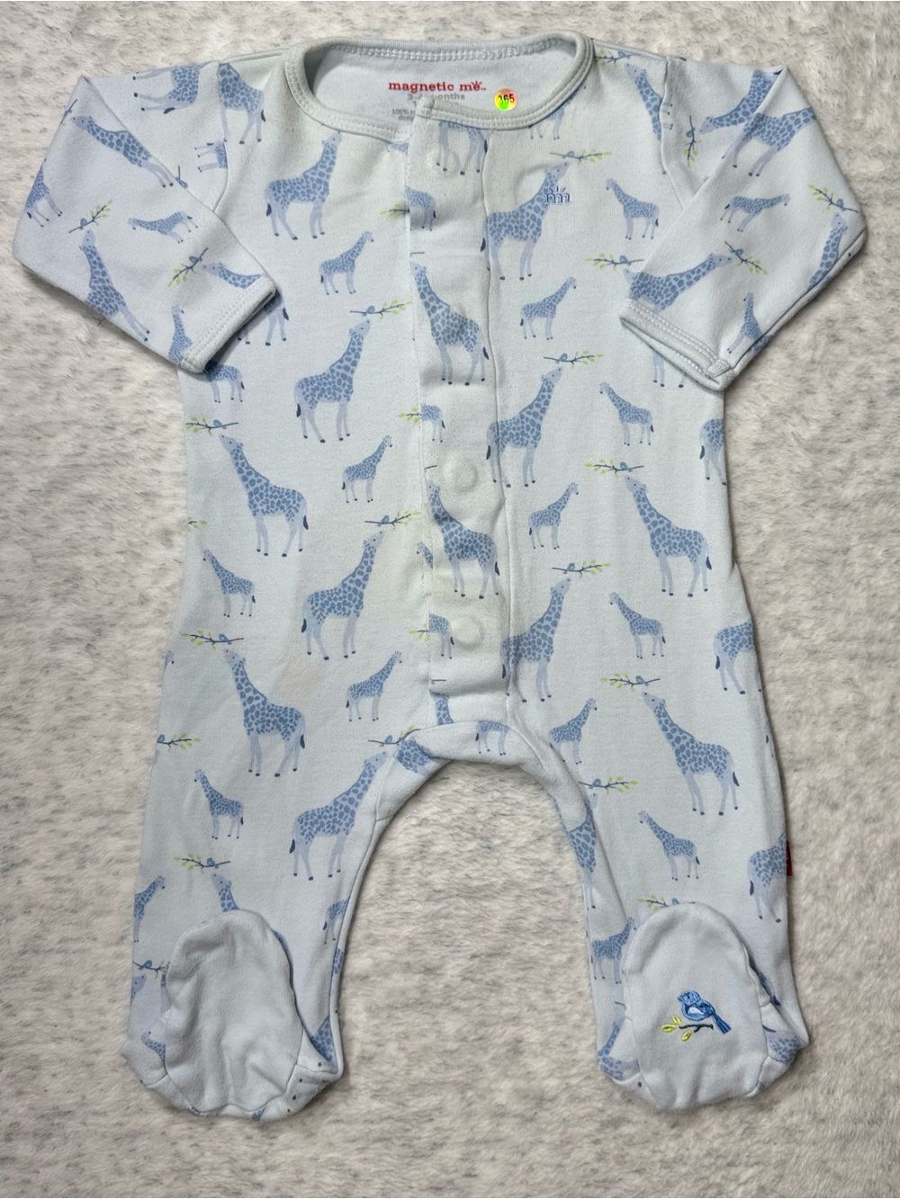 Magnetic Me Light Blue Giraffe Footie Sleeper 3-6M Baby Organic Cotton Neutral